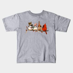 Winter Birds Cardinals Chickadees Kids T-Shirt